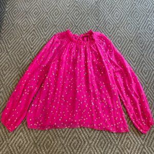 Lilly Pulitzer Caline silk blouse - hot pink with gold polka-dot pattern